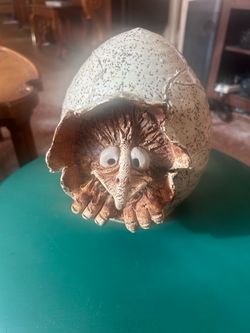 Which came first? Funky Vintage 1970s Signed HORD Stoneware Hatching Chicken Bank:
