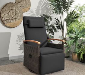 1 PCS Patio Wicker Recliner Chair with Adjustable Backrest & Footrest Flip Side Table 