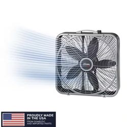 Lasko Power Plus 20 in. 3 Speed Box Fan for Home in Gray with Weather Shield Design for Window Use, 2000 CFM, Carry Handle
