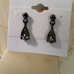 Black Swarovski Style Rhinestone Tear Drop Earrings 