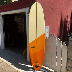 7’ 6” Almond Joy mid length single fin pin tail surfboard