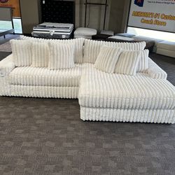 Cream Beige Comfy Chaise Sectional Couch 