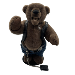 Franklin Mint Harley Davidson Tiny Biker Teddy Bear Leather Vest Stand