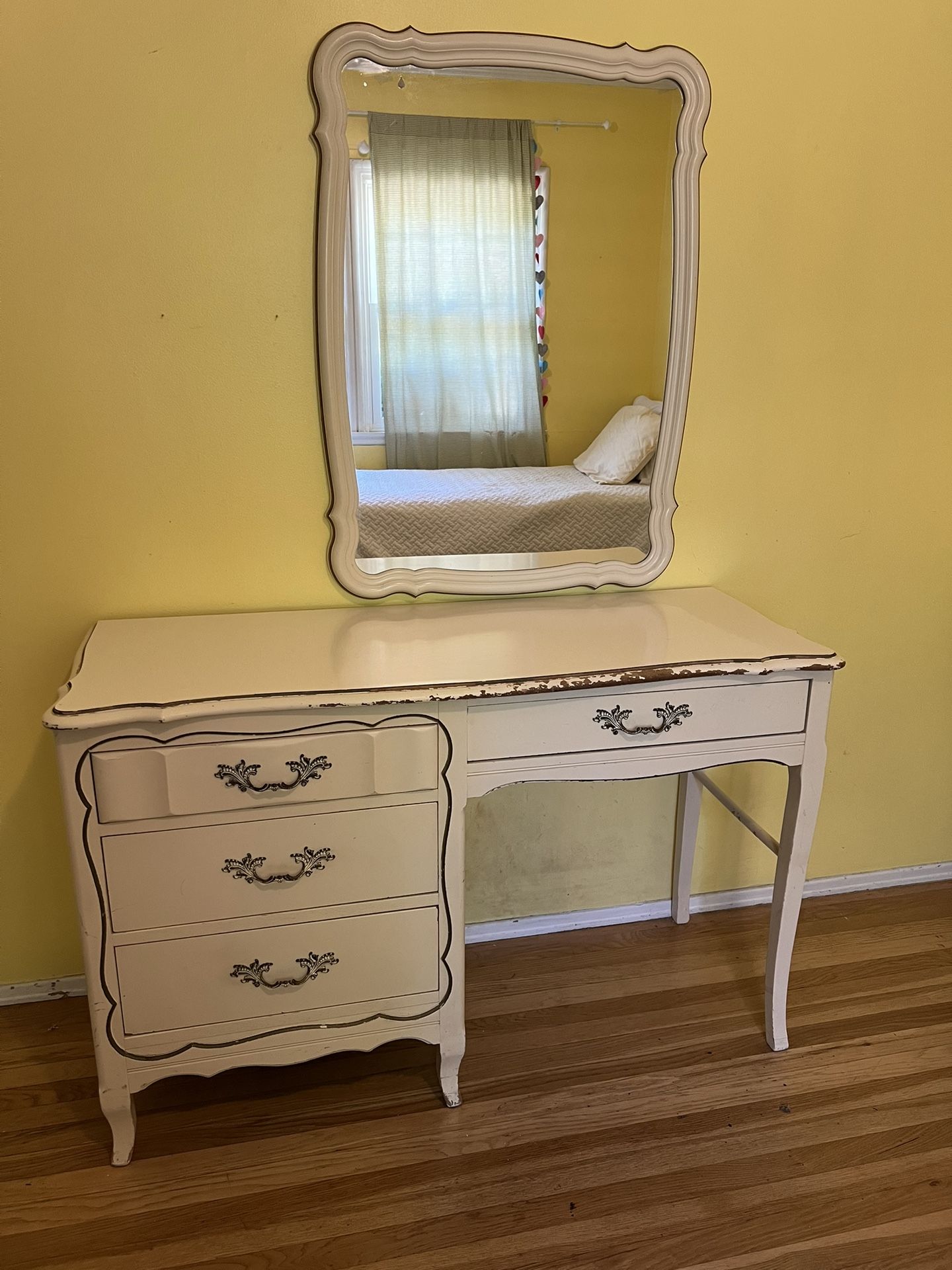 Vintage Desk/Vanity, Mirror and Chair By La Coquette 