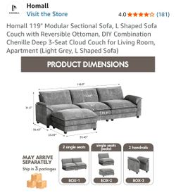 119" Modular Sectional Sofa, L Shaped Sofa