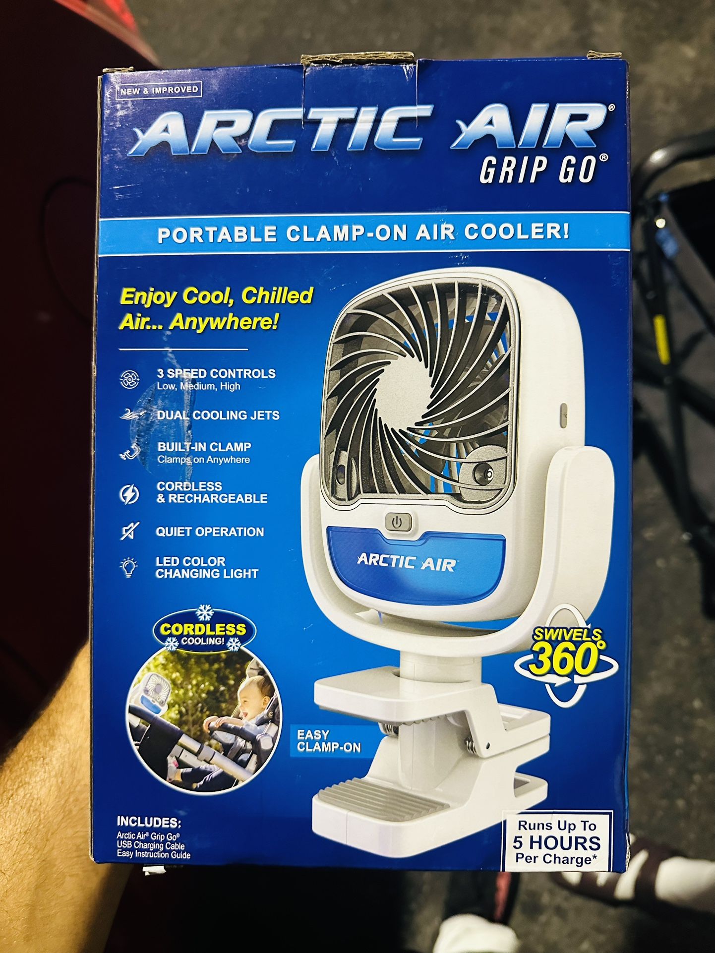 Arctic Air Grip Go Rechargeable Portable Air Cooler Brand Cordless New White