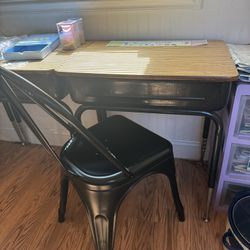 School Desk With Storage And Metal Chair