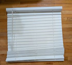 Set of 8 White Cordless Faux Wood Blinds for Windows with 2 in. Slats - 35 in. W x 64 in. L (Actual Size 34.5 in. W x 64 in. L) * 8