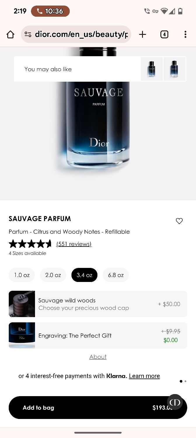 DIOR "SAUVAGE" PARFUM 3.8
