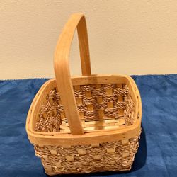 Square Woven Wood Strips and Fiber Basket with Fixed Handle