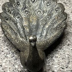 Vintage -Cast Metal Peacock Figurine - Jewelry Tray /Calling Card Dish/ Soap Dish Etc…