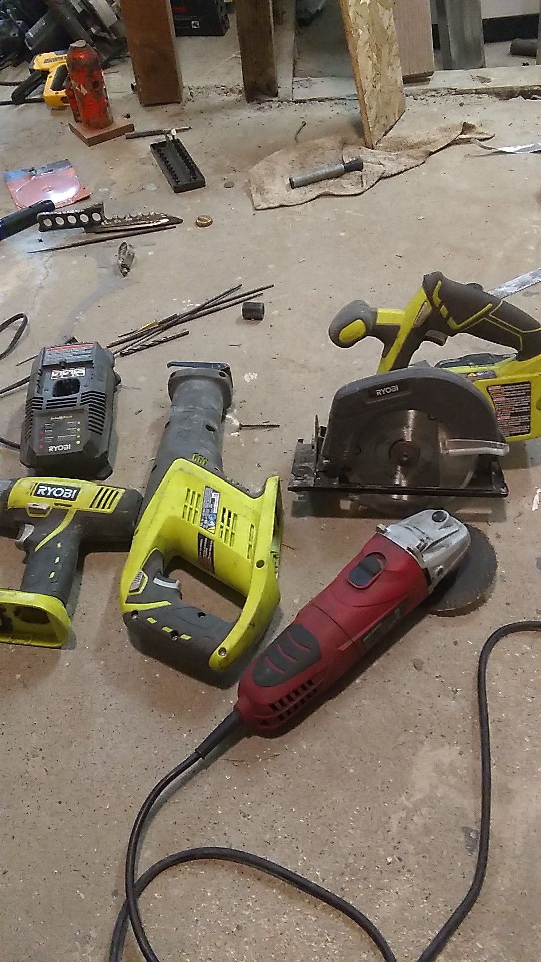 Ryobi drill circ saw sawsall cordedgrinder