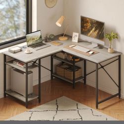 Haigh L Shaped Desk with Shelves 86.6 Inch Reversible Corner Computer Desk or 2 Person Long Table
Color Light Oak/Black