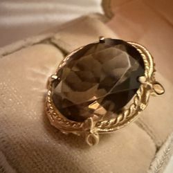 14K Gold Smoky Quartz Vintage Cocktail Ring – Solid Gold – 