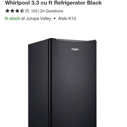 Whirlpool 
3.3 cu.ft
  Refrigerator  And Freezer  black 