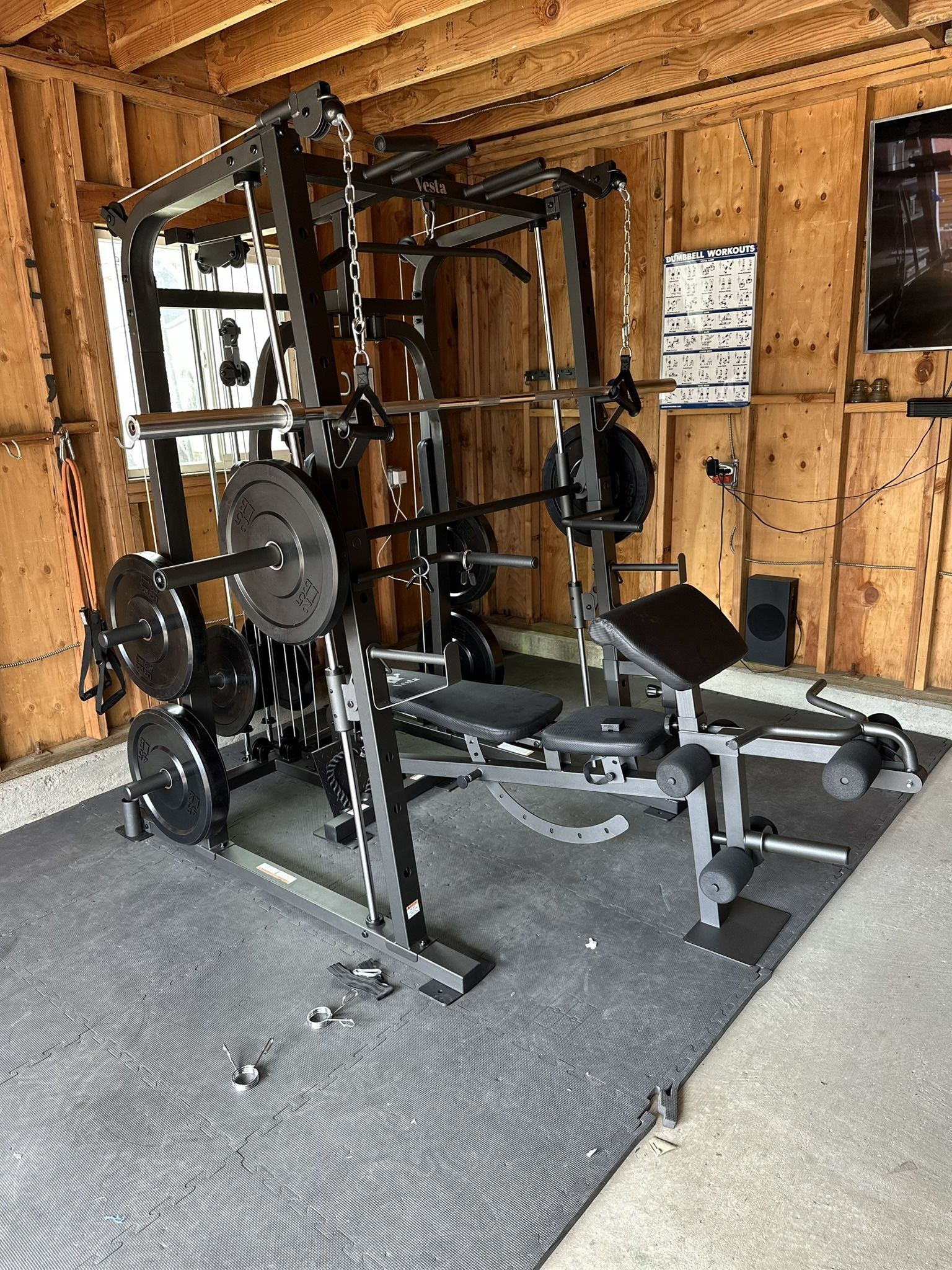 Smith Machine 1001 w/Bench Attachment | 230lb Bumpers Olympic Weights | 7ft Olympic Bar | Gym Equipment | FREE DELIVERY🚚