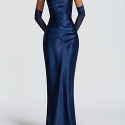 Navy Satin Maxi Dress