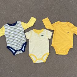 3 EUC Carter’s, Baby Gap, & Baby Elements onesies, size 12 months