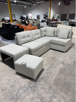 L-Shaped Sectional Sofa in. Gray with Sofa Bed
