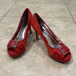 Red Peep-toe heels size 5.5M - like new