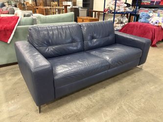 NATUZZI EDITIONS Allegro B883 Modern Dark Blue Leather Sofa with Chrome Legs