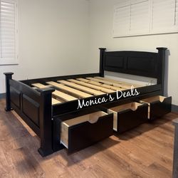 Queen Solid Wood Bed Frame With 3 Drawers $600