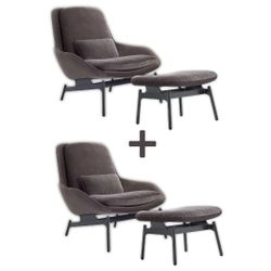 Blu Dot Field Lounge Chairs with Ottomans, Storm Velvet, Pair