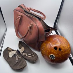 Vintage Bowling Set Ace Limited 12 lb 2 oz Ball Brown Bowling Bag Leather Shoes