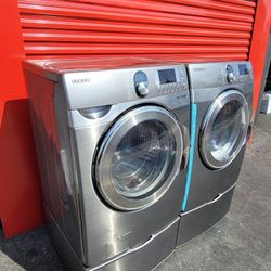Samsung Front Loading Washer And Stackable Gas Dryer Set 