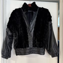 Vintage Women’s Black Ranch Mink/Leather Jacket