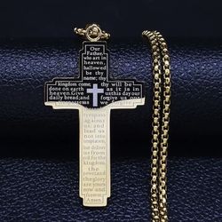 THE LORDS PRAYER - STAINLESS STEEL CROSS IN GOLD OR SILVER