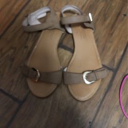 Size 6,  Tan, Suede Flat Sandal