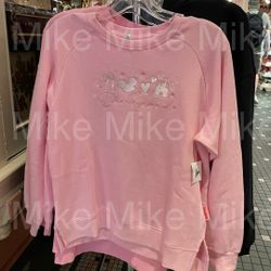 2025 Disneyland Viral Pink Sweatshirt Bow Hat Hearts Castle Pullover New