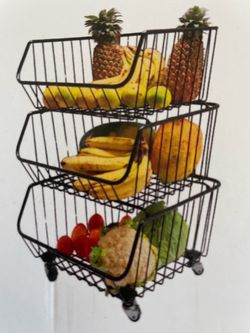 3-Tier Black Wire Fruit Basket Stand