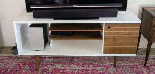 Mid-Century Modern White and Wood TV Stand