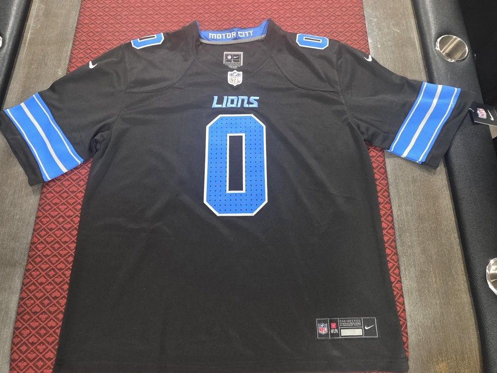 JAHMYR GIBBS #0 (Large) DETROIT LIONS BLACK jersey...SEAMLESS
