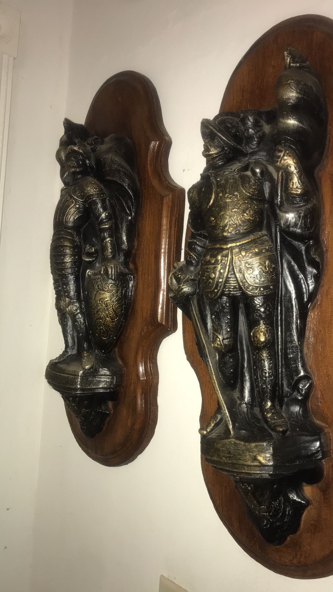Set Of Two Beautiful Wood And Metal Antique Statue