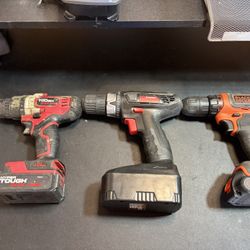 There are no battery powered drills and no charger! If they are not working, you can return them within 24 hours.