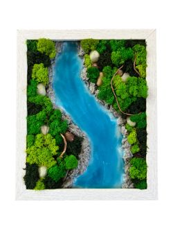 Blue Epoxy River Wall Decor - Preserved Moss - 16x13
