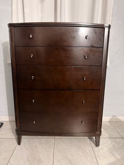 Dark Brown Wood 5-Drawer Tall Dresser