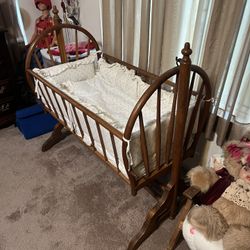 Vintage Oak Baby Cradle