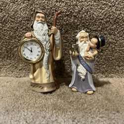 Hallmark lot of 2 Father Time Christmas ornament one watch
