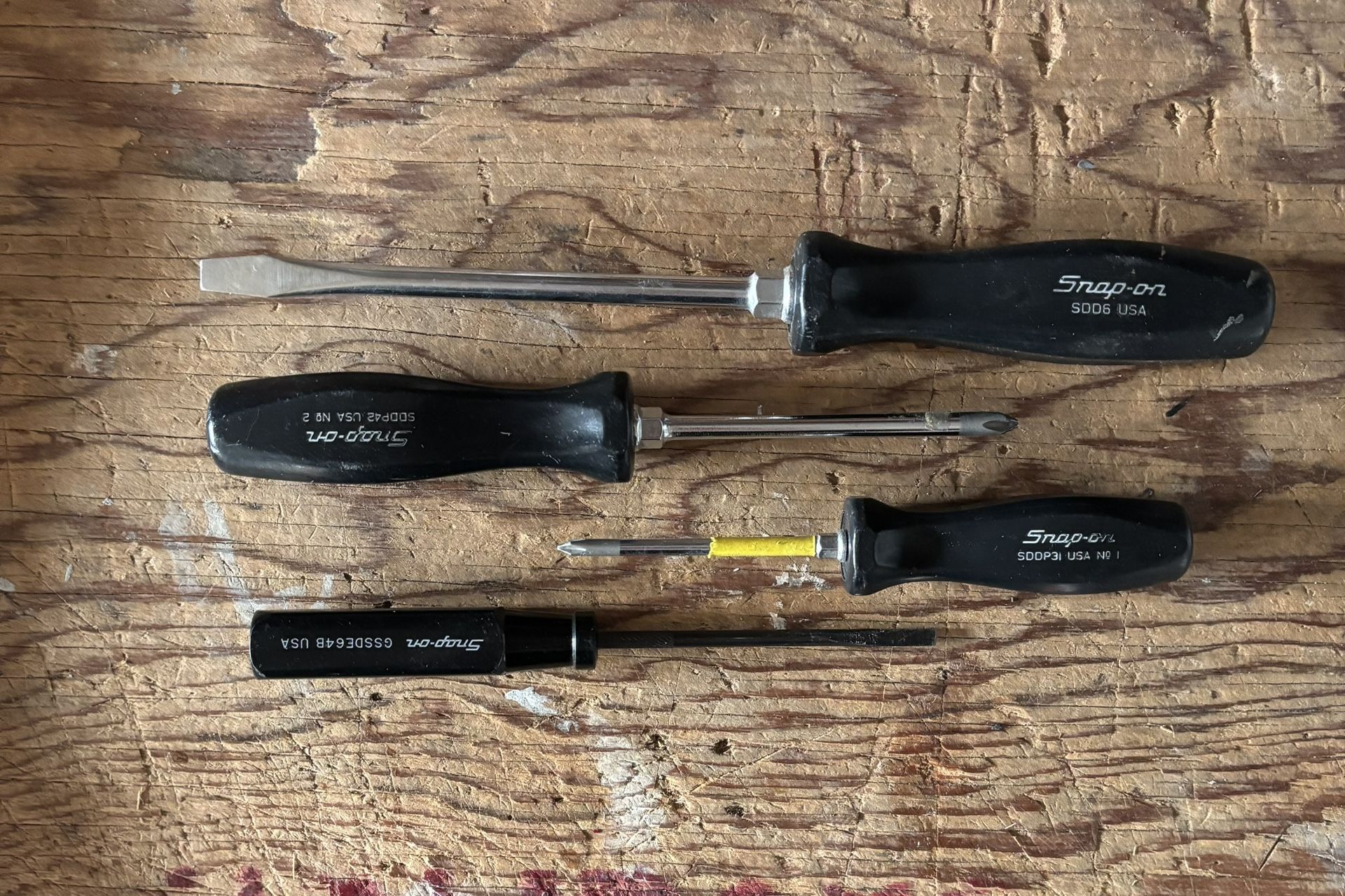 Snap On Screwdrivers, (2) Flat Tip & (2) Phillip Tip