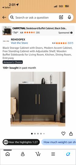REHOOPEX Black Storage Cabinet with Doors