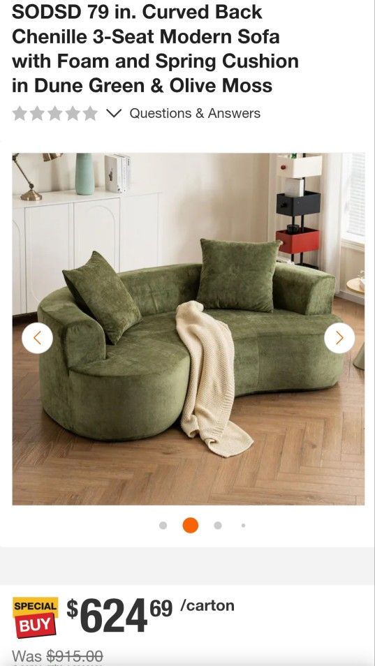 Curved back chanel , 3 seat  modern sofa and olive green