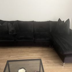 Black Velvet Chaise Longe Sectional 