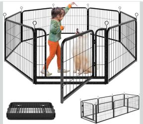 Puppy Playpen 8 Panels Small Dog Fence Outdoor Indoor Use 24" Anti-Rust Coating-Strengthened Dog Fence with Doors Portable for RV Camping Yard, Total