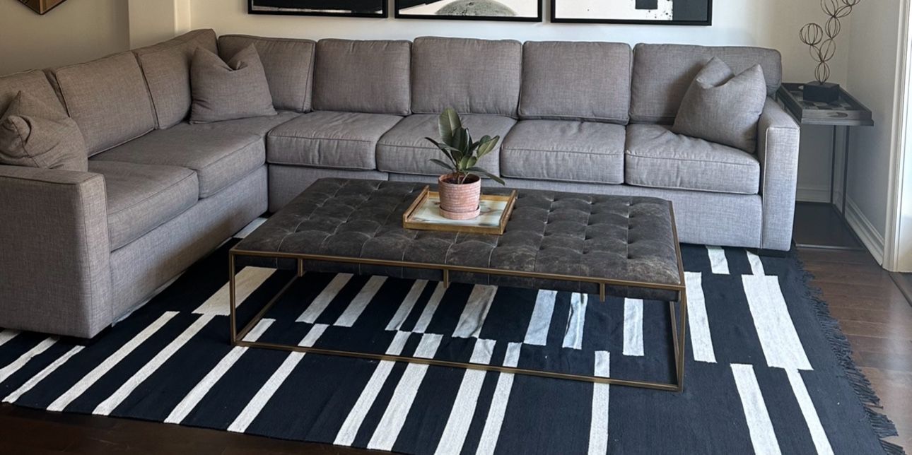 Ottilie Leather Brass Ottoman/Coffee Table