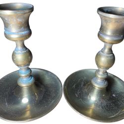 Antique Solid Brass Candlestick Holders 