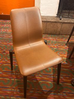 Tan Leather Dining Chair Dark Wood Legs